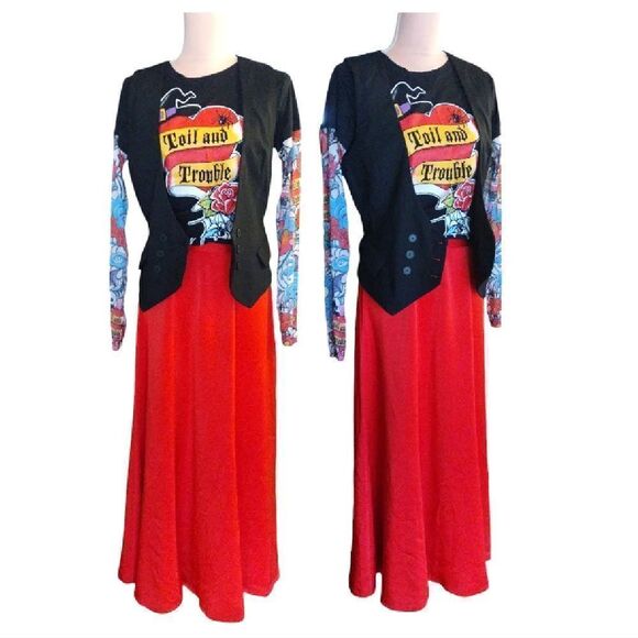 VTG 90s Bright Red Satin Fairycore Grunge Lined Maxi Slip Skirt Size 10 - Picture 5 of 12
